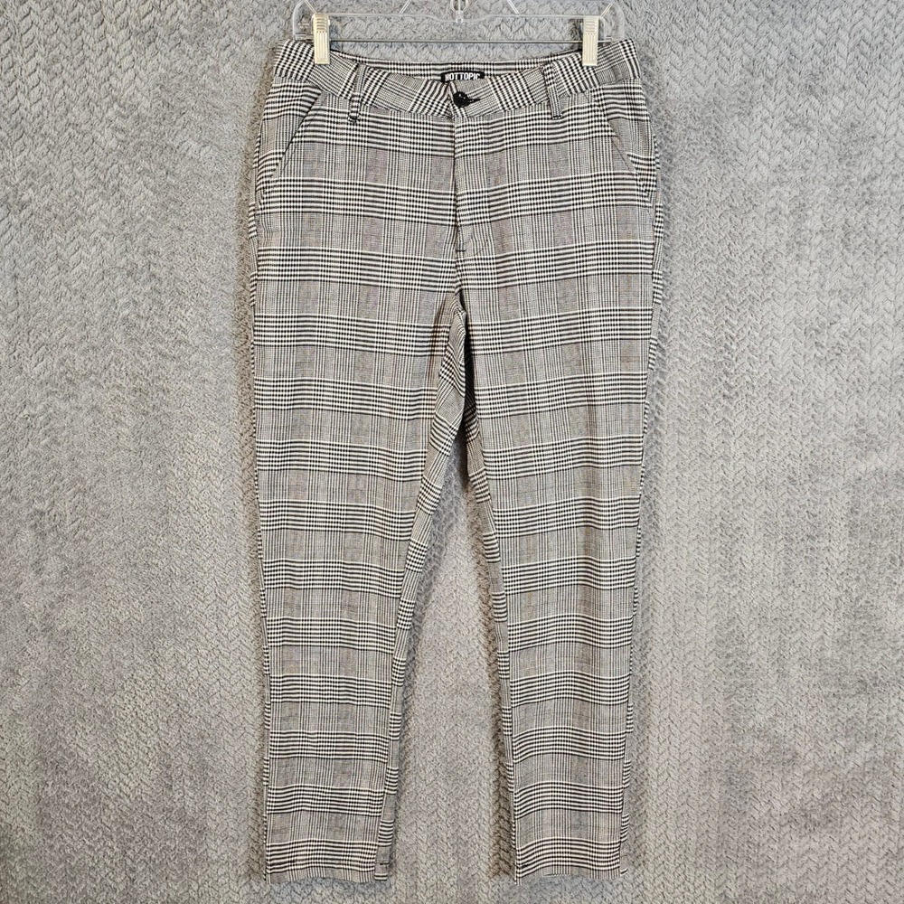 Dark Academia Alternative Black White Glen Plaid Slim Fit Womens Pants Size 30